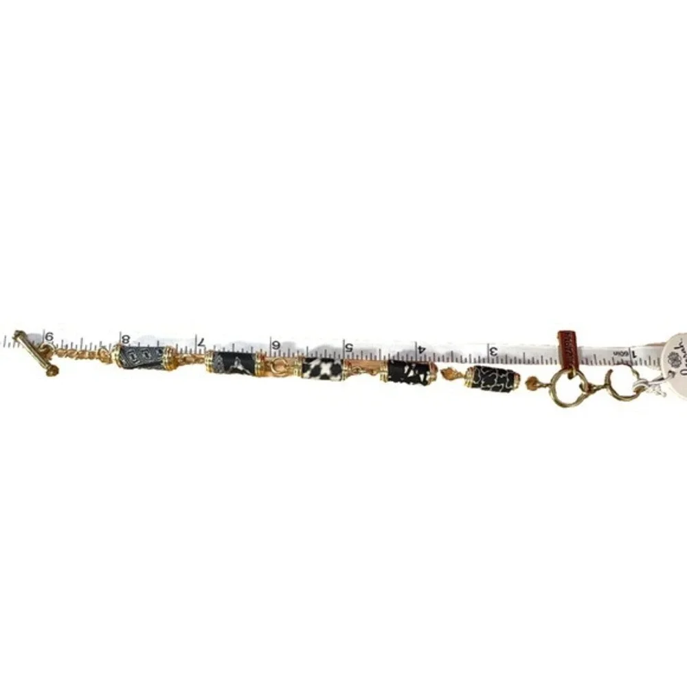 JilZarah Bracelet Unique Black White Clay beads gold‎ tone 7-8